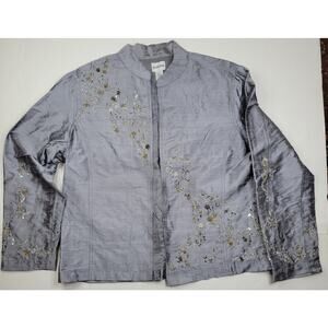 Chico's Silk Open Front Blazer All Over Embroidered Women' Size 2 (US L) VTG 90s